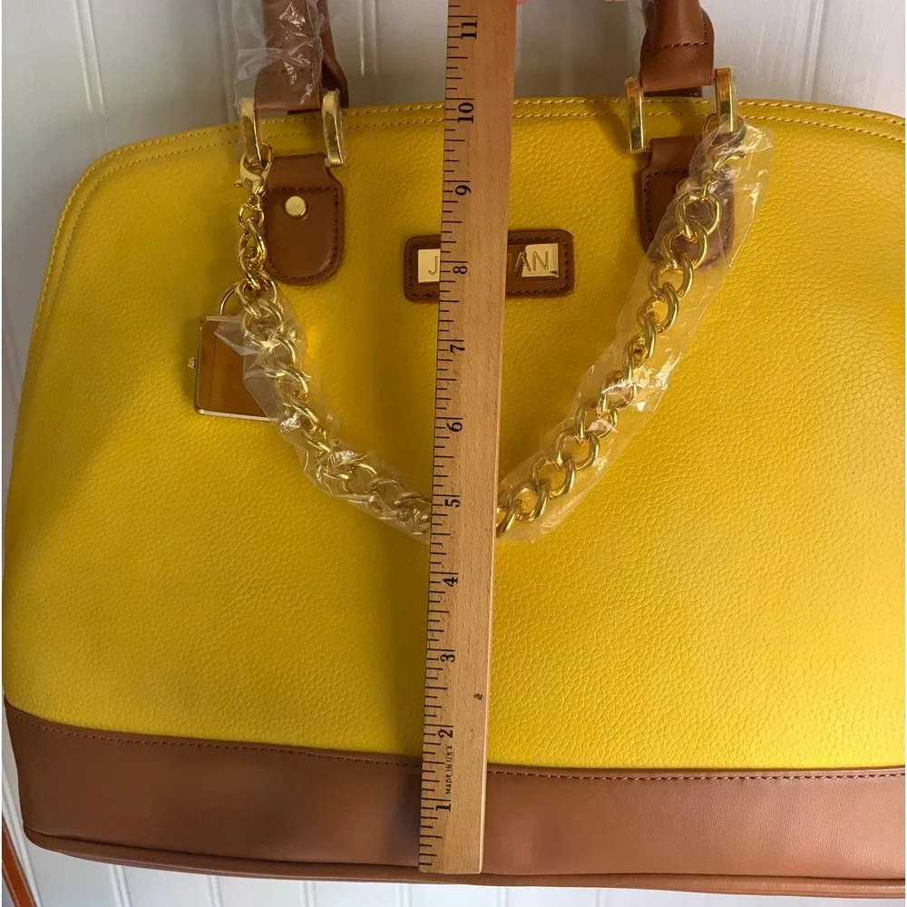 Joy & Iman Yellow Tan Split Leather Satchel Handbag Set with Wallet and Clock